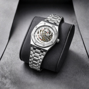 LUXURY MACHENICAL WATCH WITH SKELETON BACK (WHITE DIAL)
